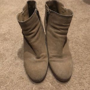 Tan suede zip up booties